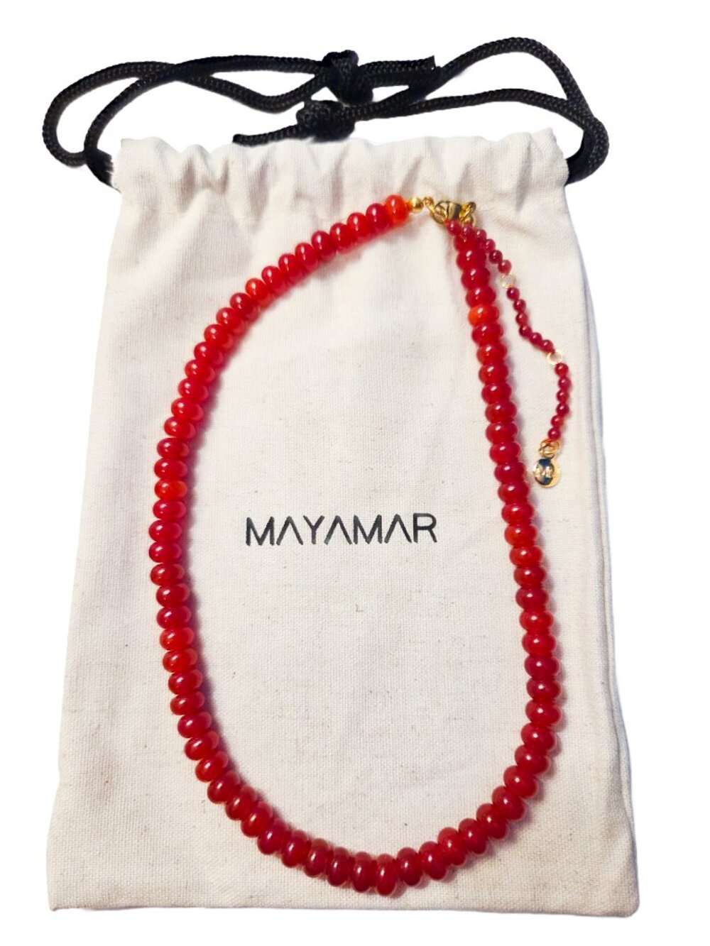 Mayamar Genuine Red Garnet Beaded Necklace With 24k Gold Accents NEW - Picture 4 of 4